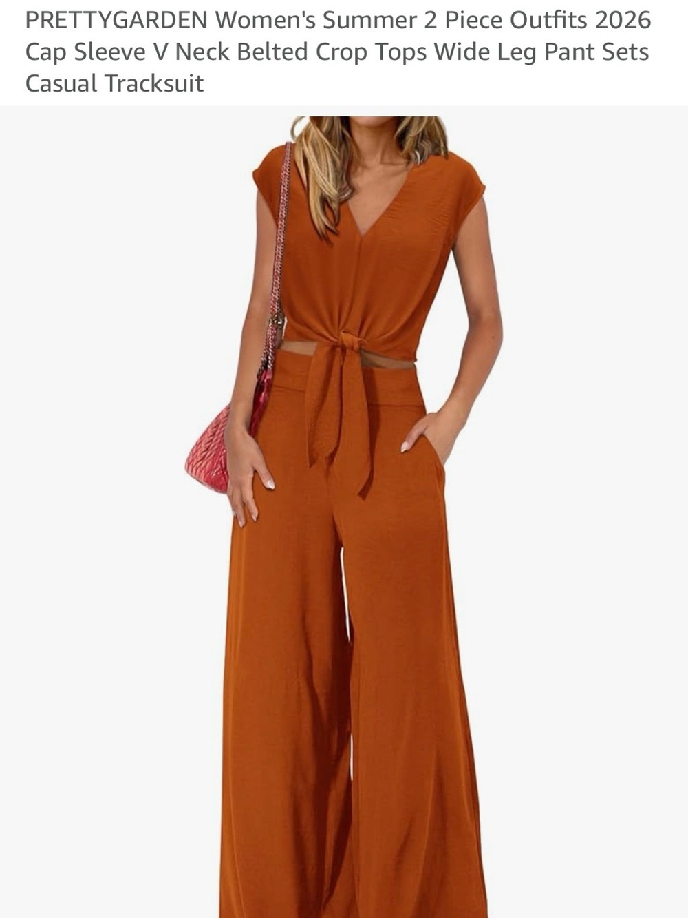 Pretty Garden Brown Orange Summer Casual Two Piece Outfit V Neck Crop XL